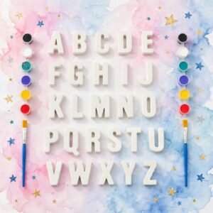 26 pcs white plaster ABC alphabet letters A-Z painting kit with 12 colors paint pots and brushes for kids DIY craft