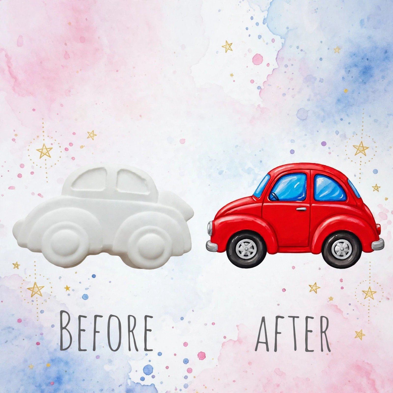 Rang Bharo Red Car Plaster Painting Kit for Kids - white unpainted plaster Red Car toy
