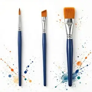 3 pcs blue handle paint brushes set for kids plaster painting - 1 round pointed and 2 flat brushes