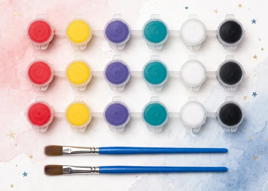Paints and Brushes - Acrylic Paint Pots and Brushes Set for Kids